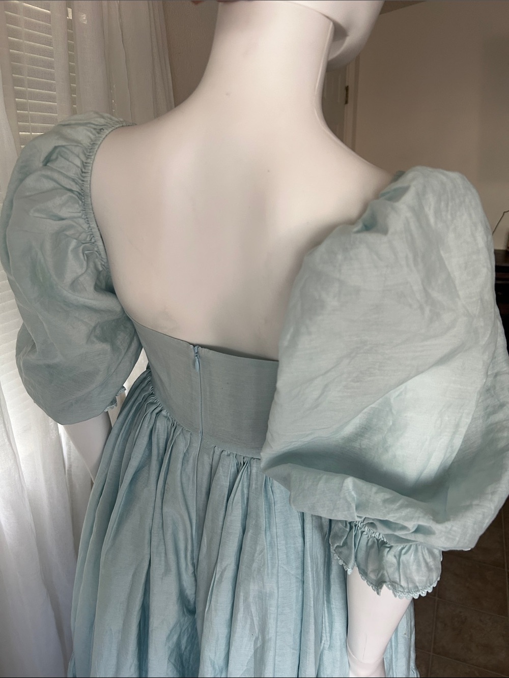 Selkie Light Blue Smocked Square-Neck Puff Sleeve Midi Dress - Picture 5 of 15